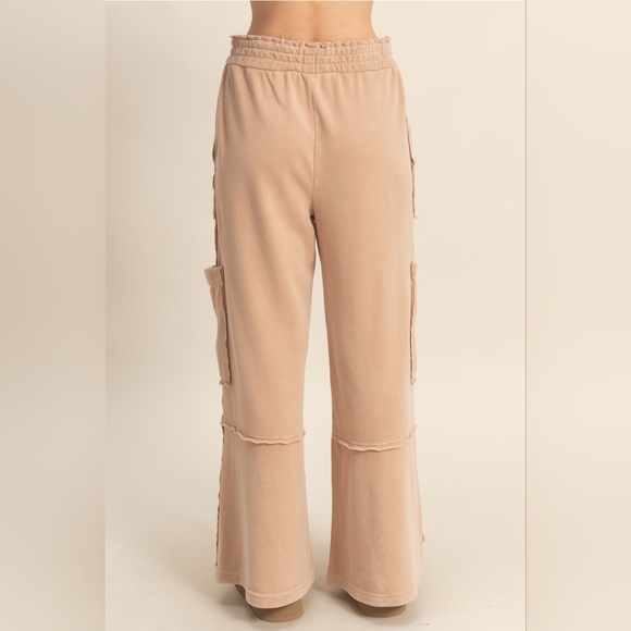 CloudDweller Mineral Washed Cotton Cozy Butter Soft Wide Leg Cargo DustyRosewood - Picture 4 of 4